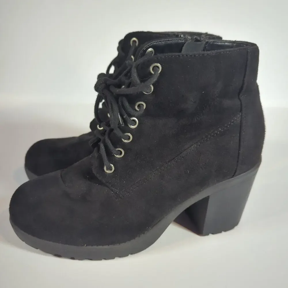 Black Chunky Combat Boots Lug Sole Block Heel Lace Up Goth